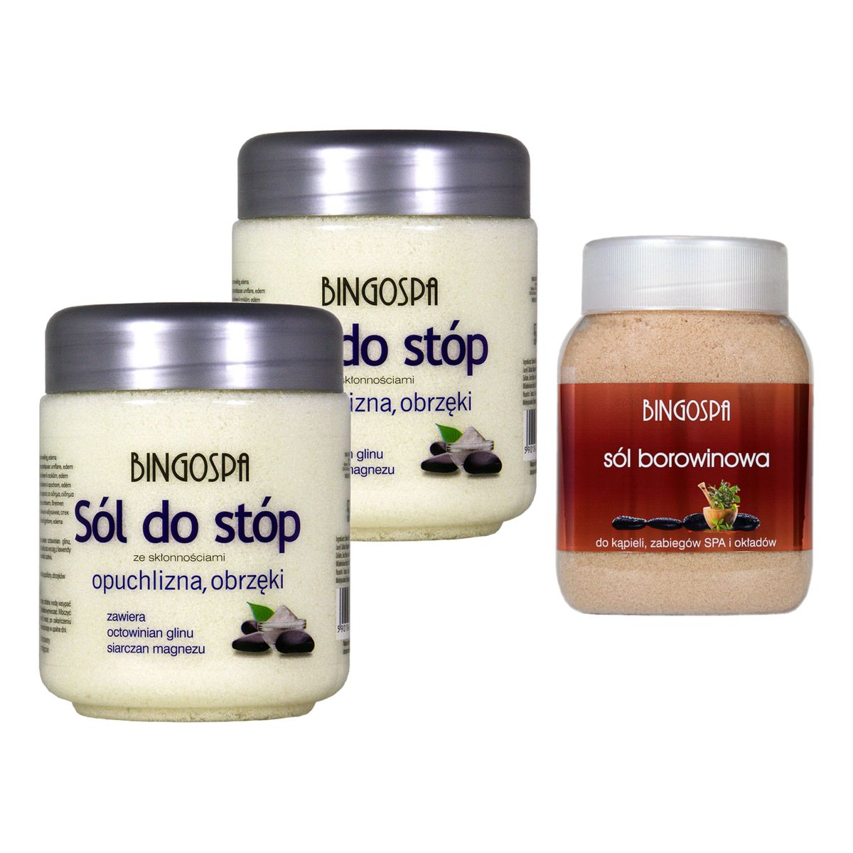 BINGOSPA Sól do stóp opuchlizna i obrzęki 2szt. + Sól borowinowa do kąpieli