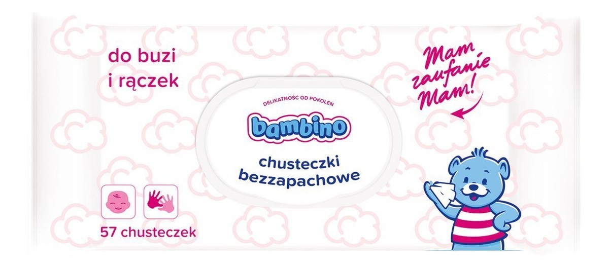 Chusteczki bezzapachowe z zamknięciem do buzi i rączek 1op.-57szt
