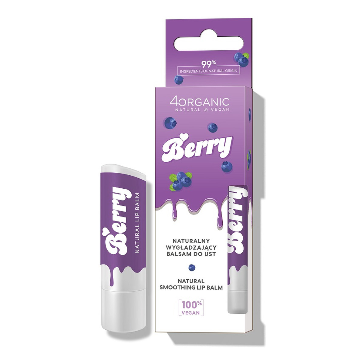 4organic Naturalny wygładzający Balsam do ust berry 5g