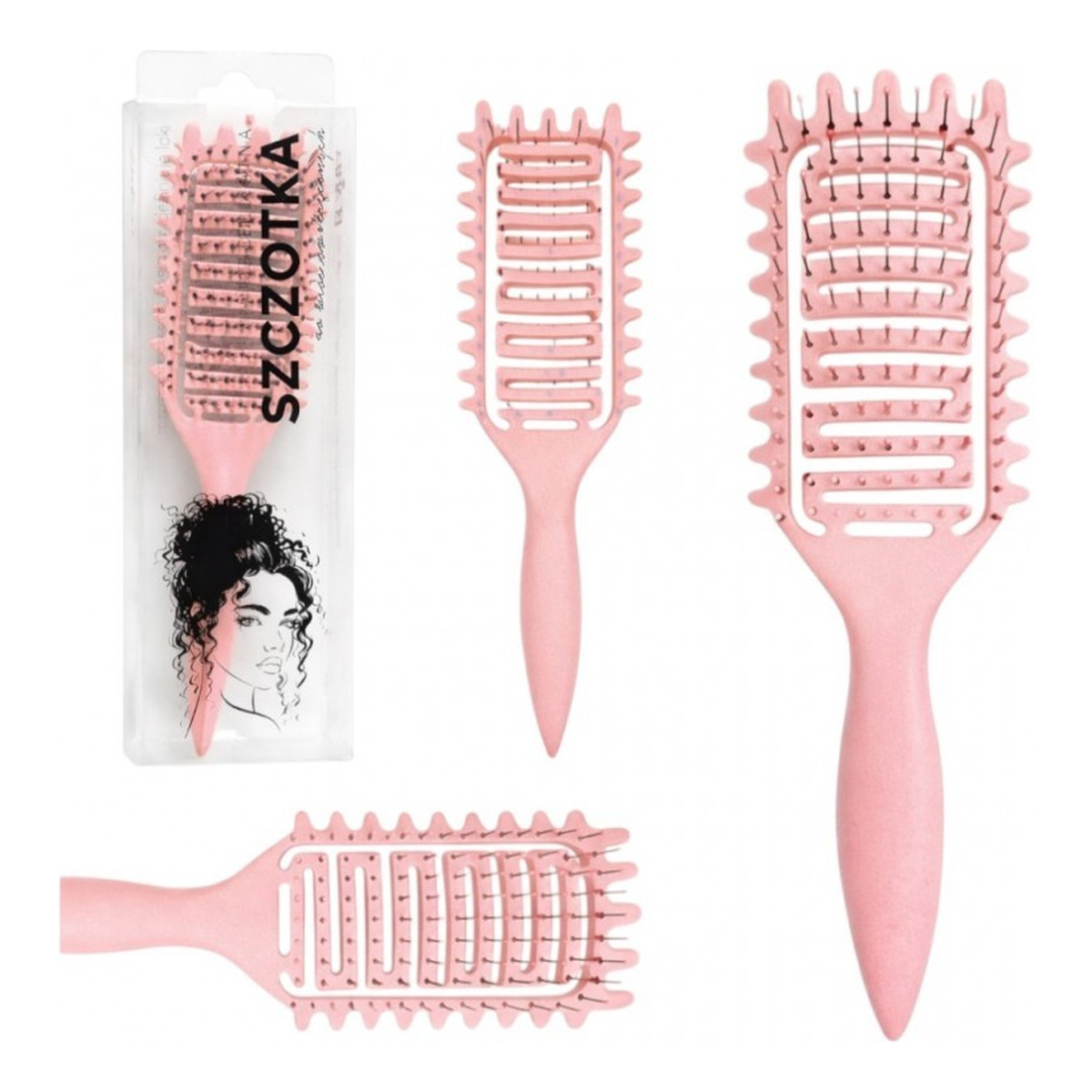 Ecarla Szczotka do rozczesywania, do suszenia, do masażu, do włosów kręconych różowa scz20r