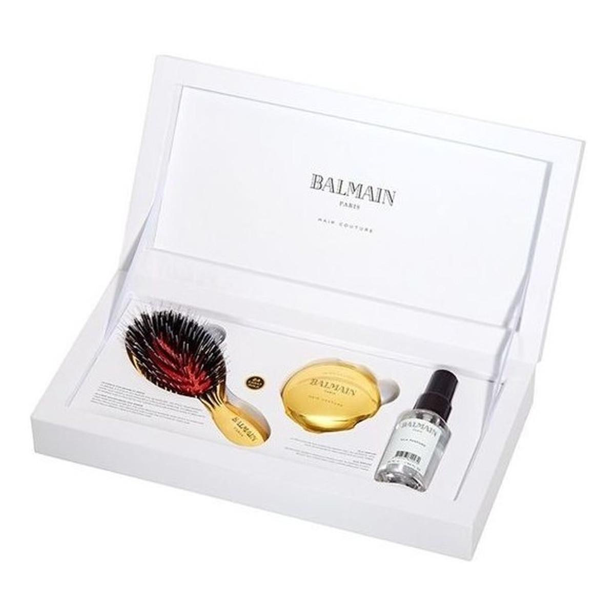 Balmain Luxurious Golden Spa Zestaw mini złota szczotka do pielęgnacji + złote lusterko + Silk Perfume 50ml