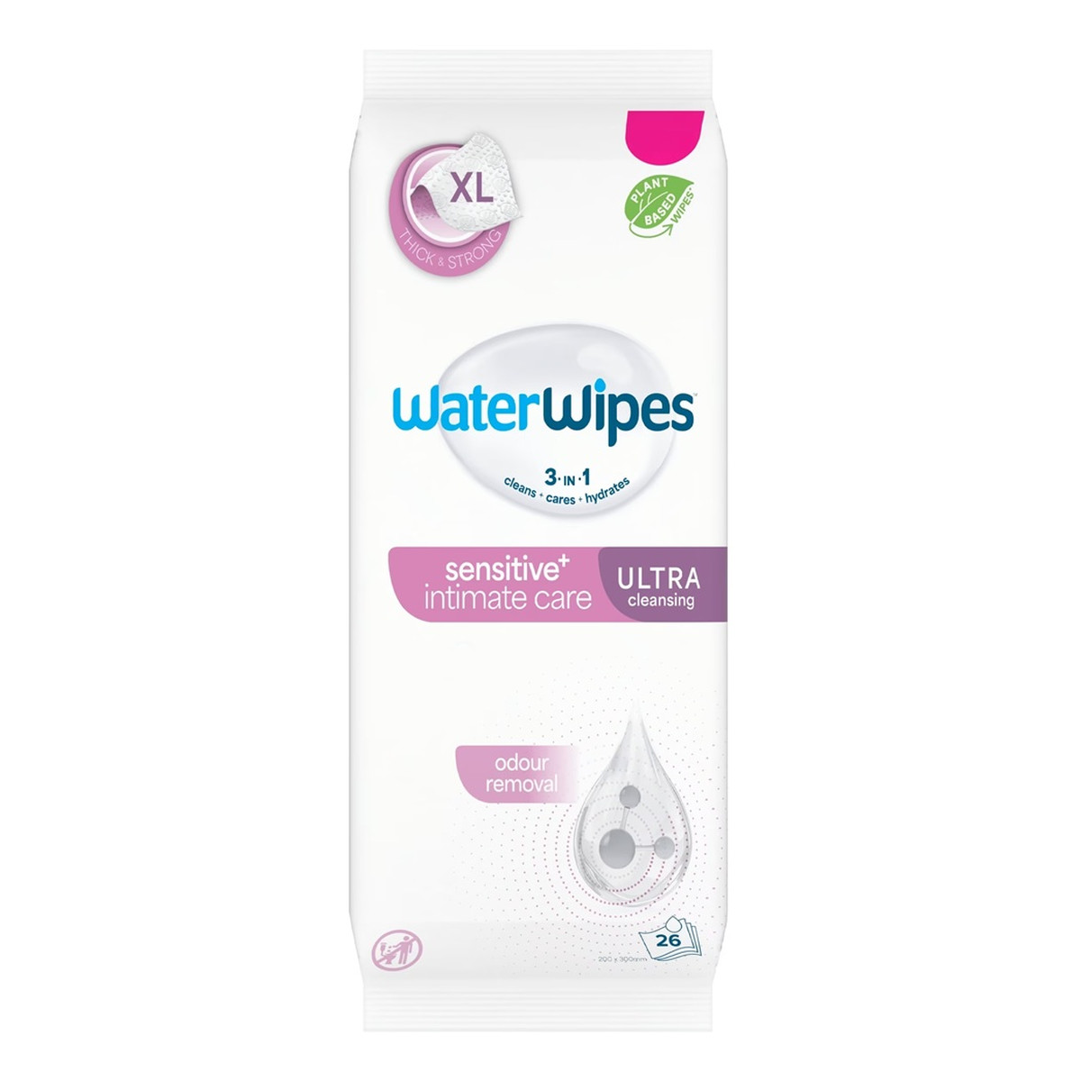WaterWipes Sensitive+ Intimate Care chusteczki do higieny intymnej dla osób z problemem nietrzymania moczu 26szt.