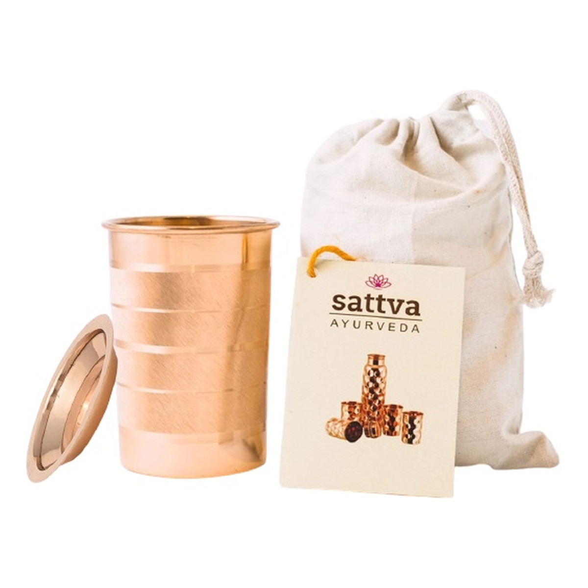 Sattva Kubek miedziany w paski z pokrywką 350ml
