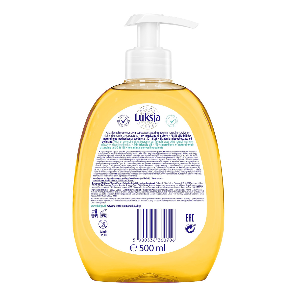 Luksja Aroma Senses Purely Energizing Pielęgnujące mydło w płynie o zapachu cytrusów 500ml