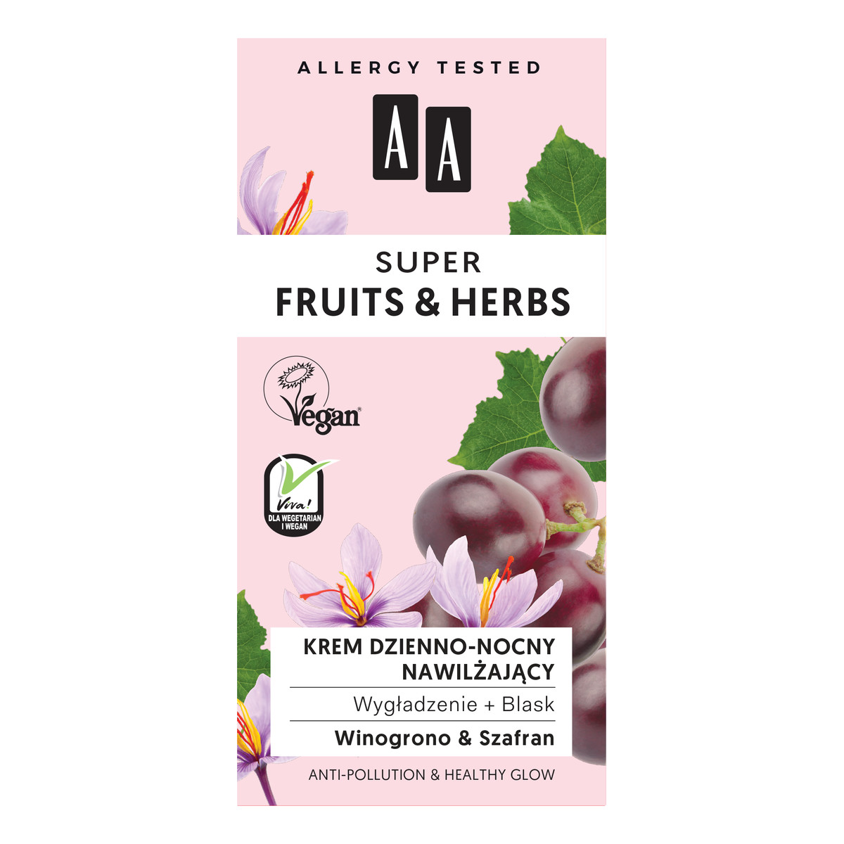 AA Super Fruits & Herbs Krem dzienno-nocny nawilżający Winogrono & Szafran 50ml