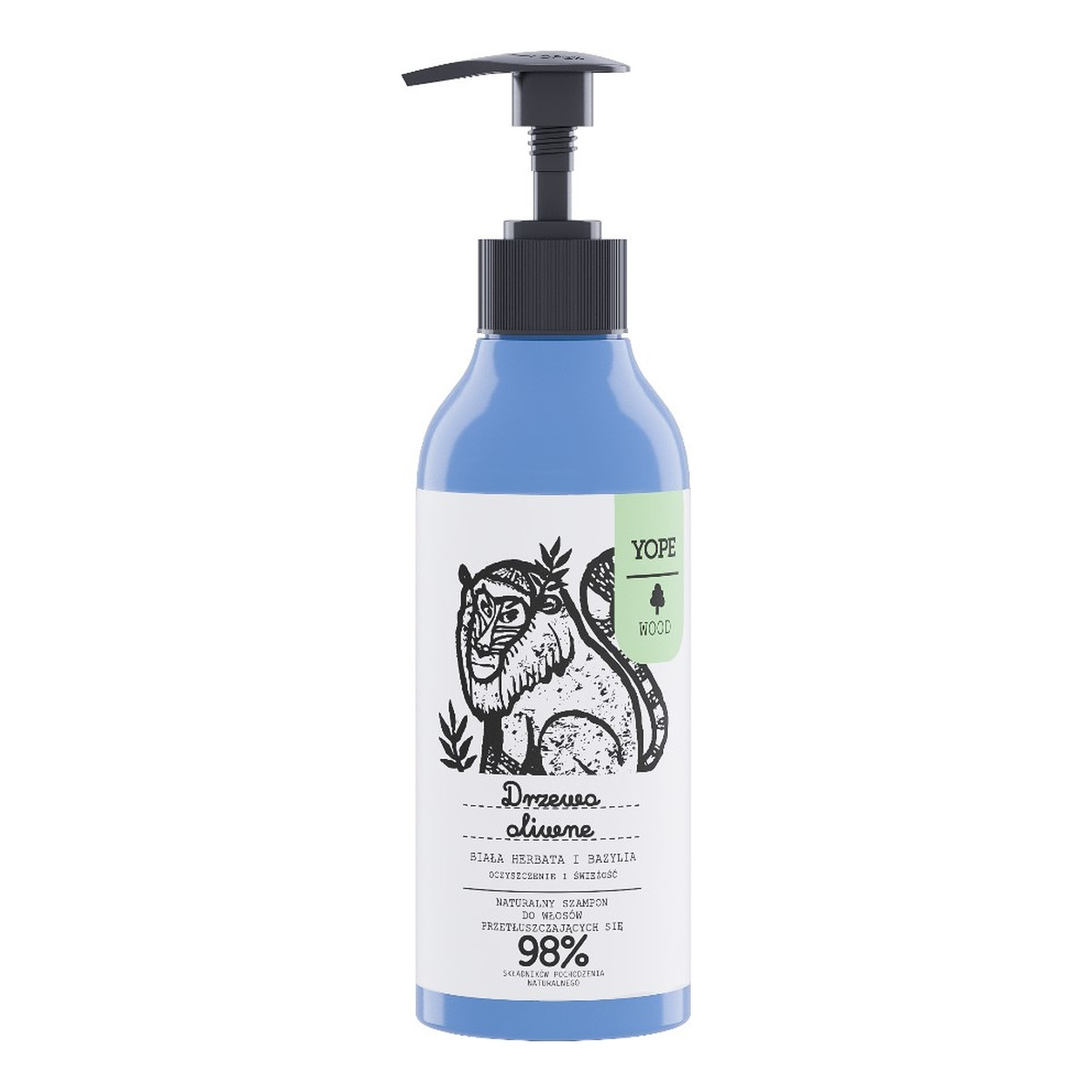 Yope Wood Naturalny szampon włosy przetłuszczające się drzewo oliwne, biała herbata, bazylia 300ml