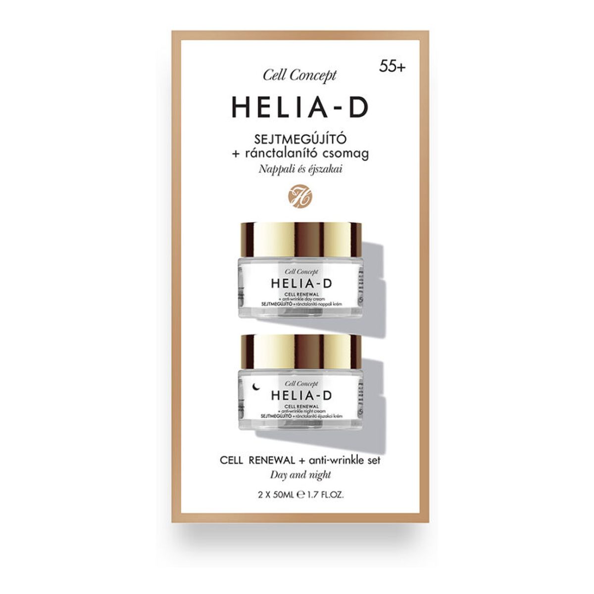 Helia-D Cell Concept Cell Renewal + Anti-Wrinkle 55+ Zestaw przeciwzmarszczkowy krem na dzień + przeciwzmarszczkowy krem na noc 2×50ml