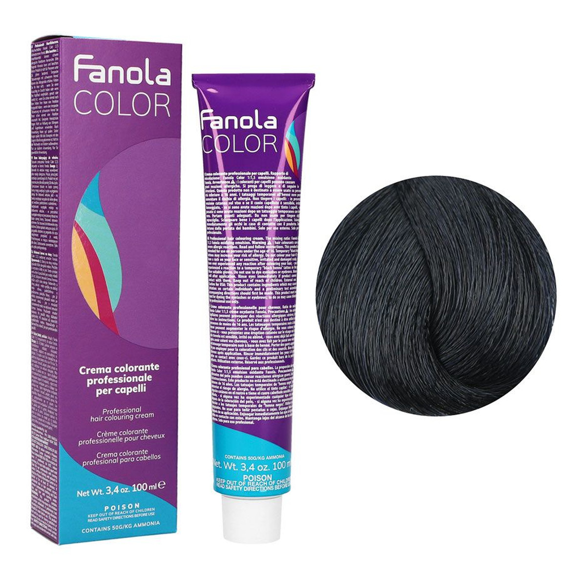 Fanola Color Krem koloryzujący Farba do włosów 1.0 Czarna Black 3x100ml