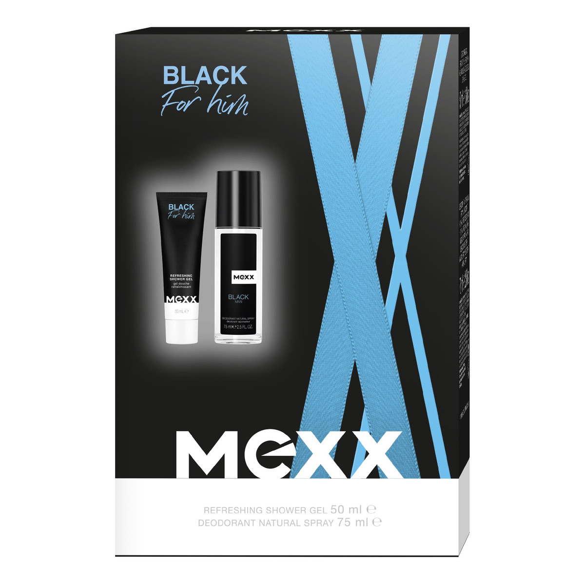 Mexx Black for Him Zestaw prezentowy (żel pod prysznic 50ml+ deo naturalny spray 75ml)