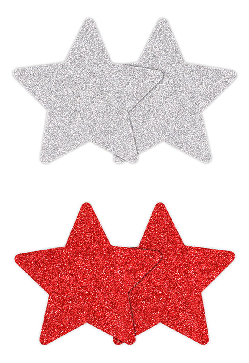Pretty pasties nakładki na biust glitter stars red/silver 2 pary