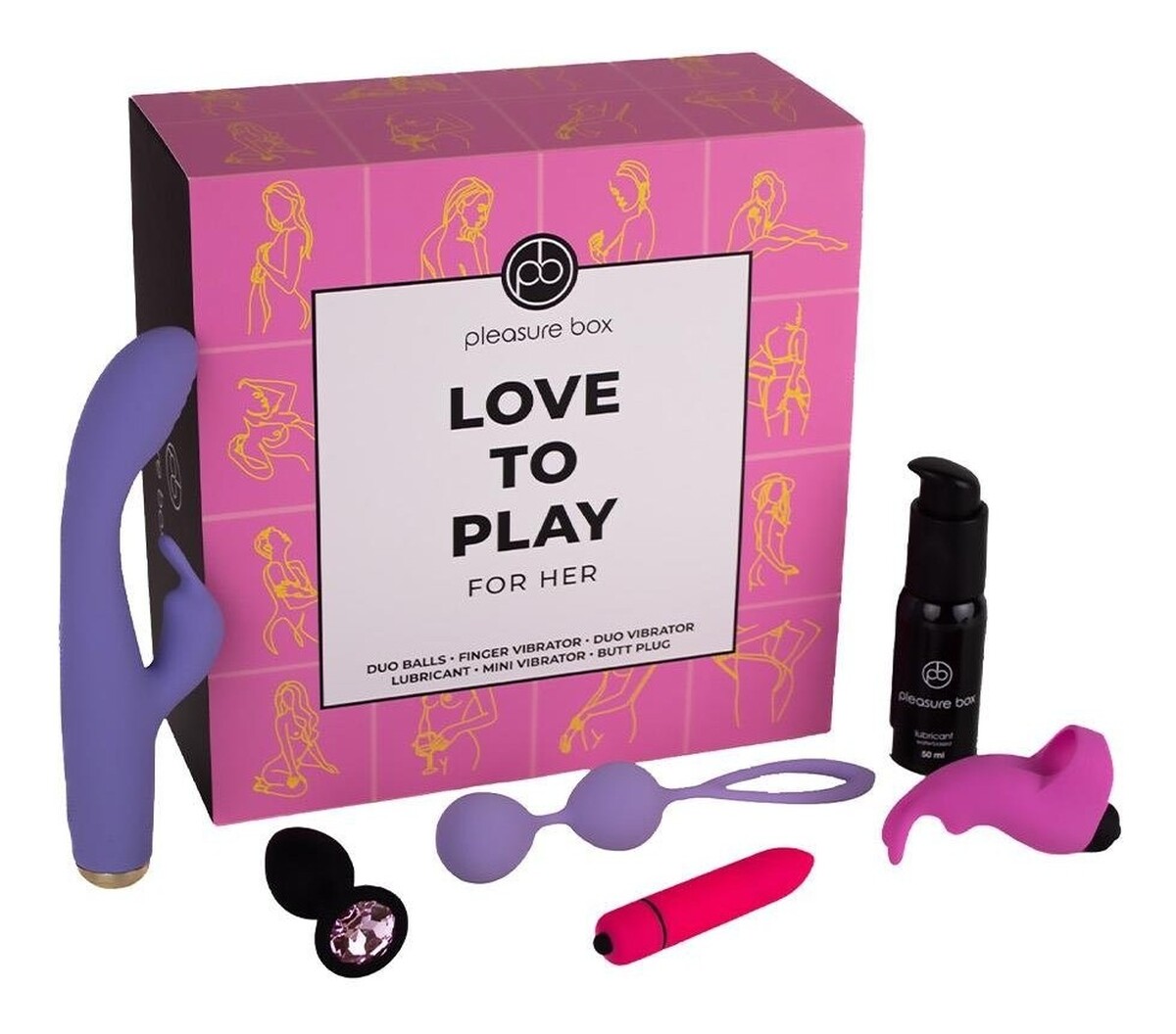 Zestaw duo love balls kulki gejszy + finger vibrator wibrator na palec + anal plug korek analny + rabbit vibrator wibraor + lubrykant + mini vibrator wibrator + velvet pouch worek