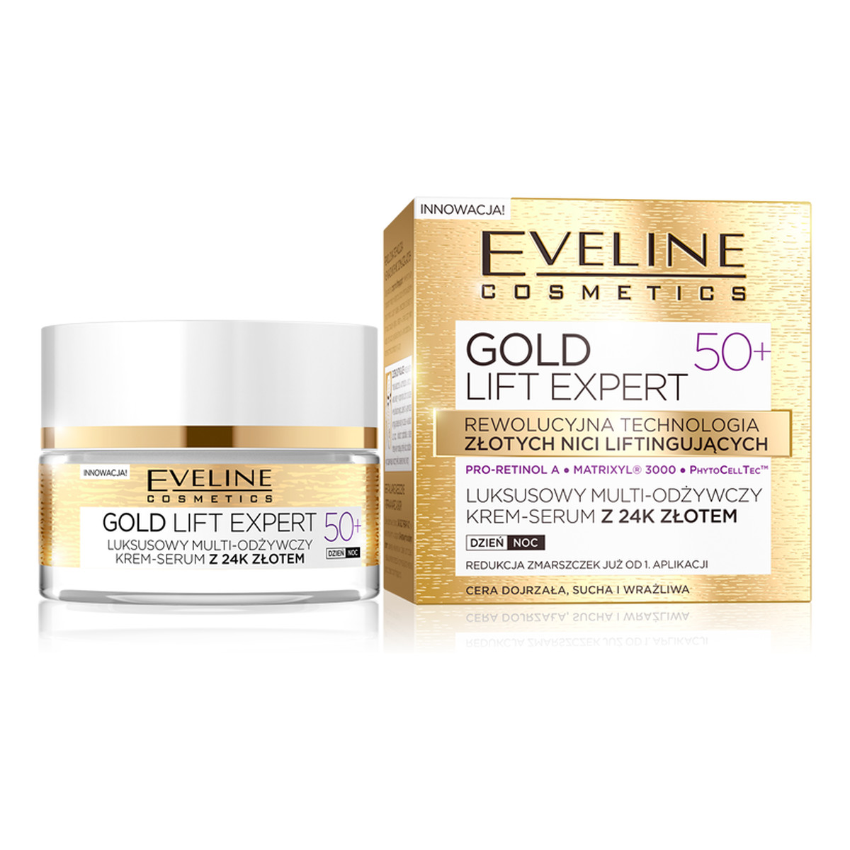 Eveline Gold Lift Expert 50+ Luksusowy Multi-Odżywczy Krem-Serum Z 24K Złotem 50ml