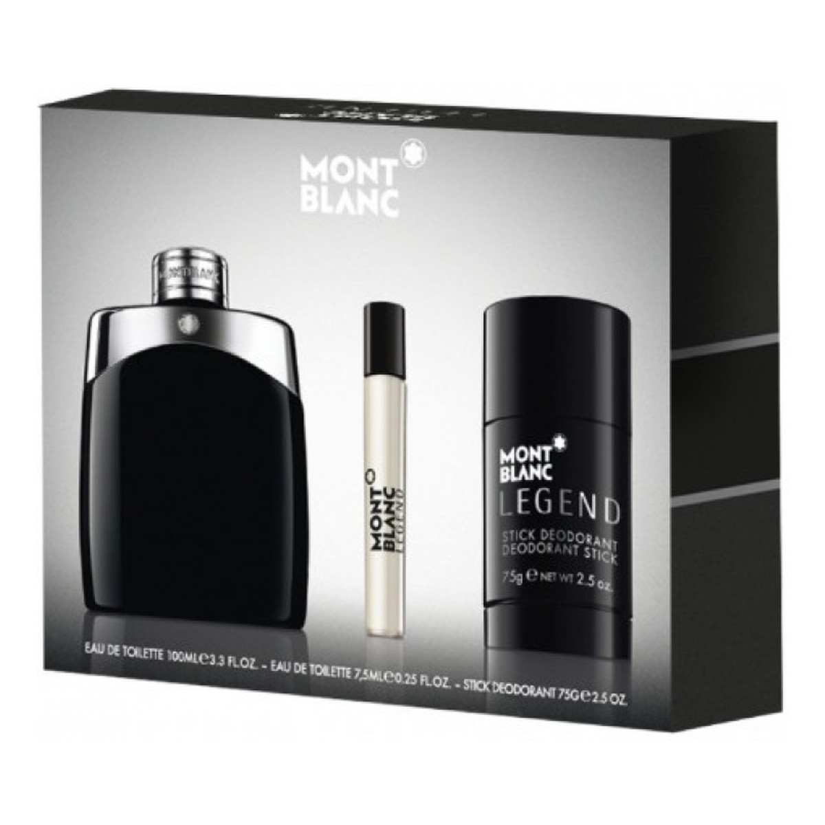 Mont Blanc Legend Zestaw woda toaletowa spray 100ml + woda toaletowa 7.5ml + dezodorant sztyft 75ml