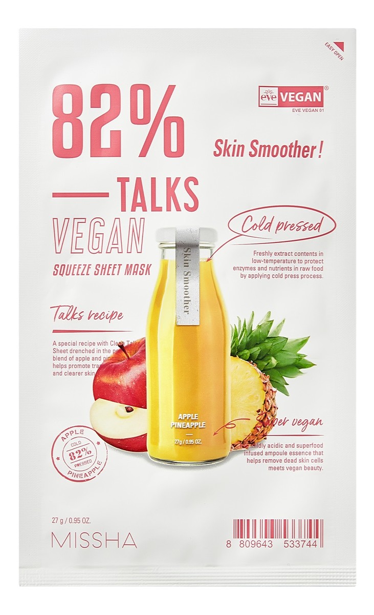 Talks vegan squeeze sheet mask złuszczająca maseczka w płachcie dla szorstkiej skóry skin smoother
