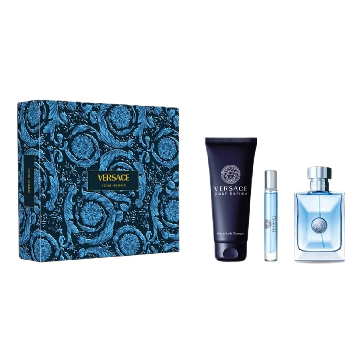 Versace Pour Homme Zestaw woda toaletowa spray 100ml + żel pod prysznic 150ml + woda toaletowa spray 10ml