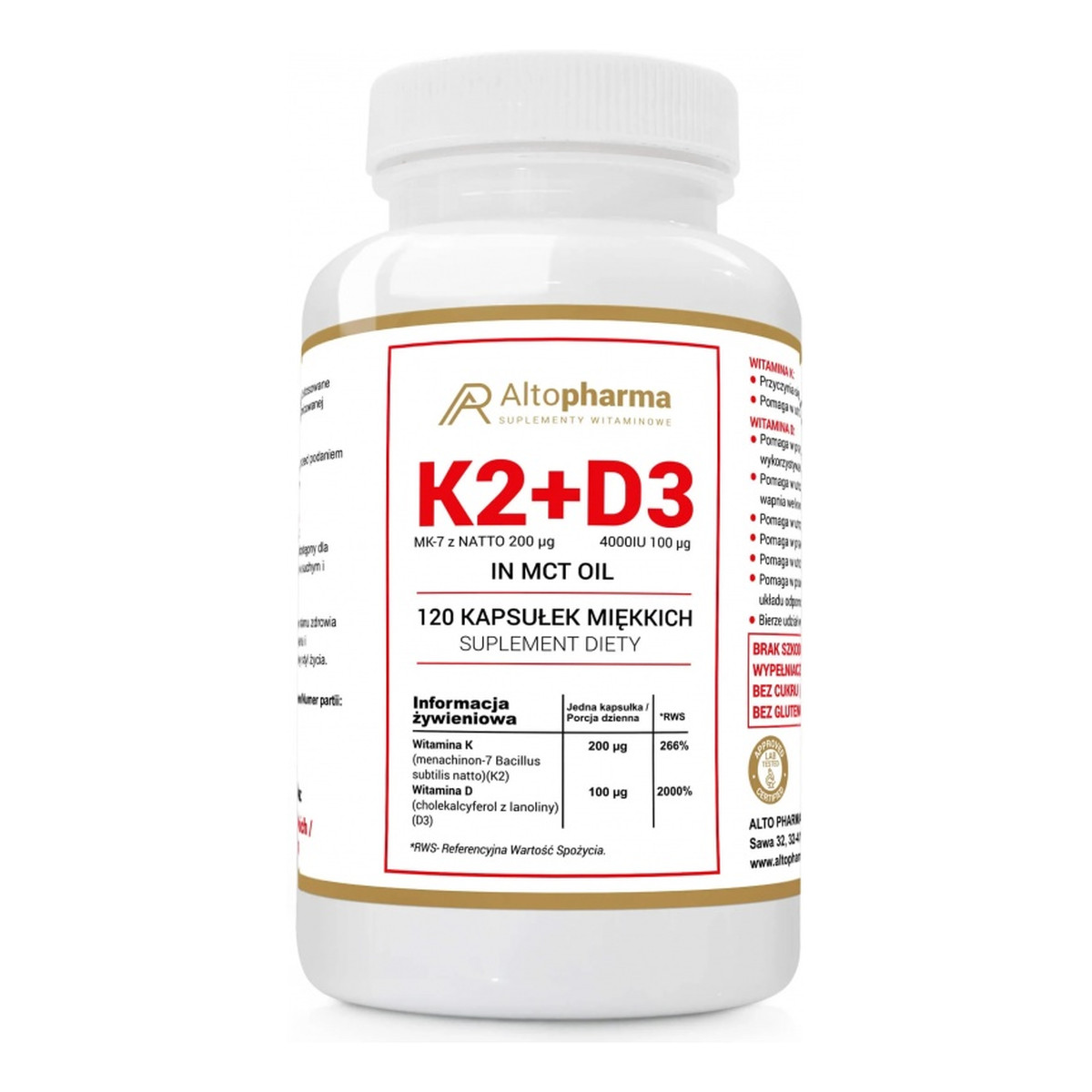 Altopharma Witamina K2 MK-7 200µg + D3 4000IU suplement diety 150ml
