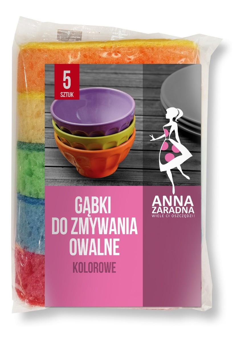 Gąbki do zmywania owalne - kolorowe -5szt