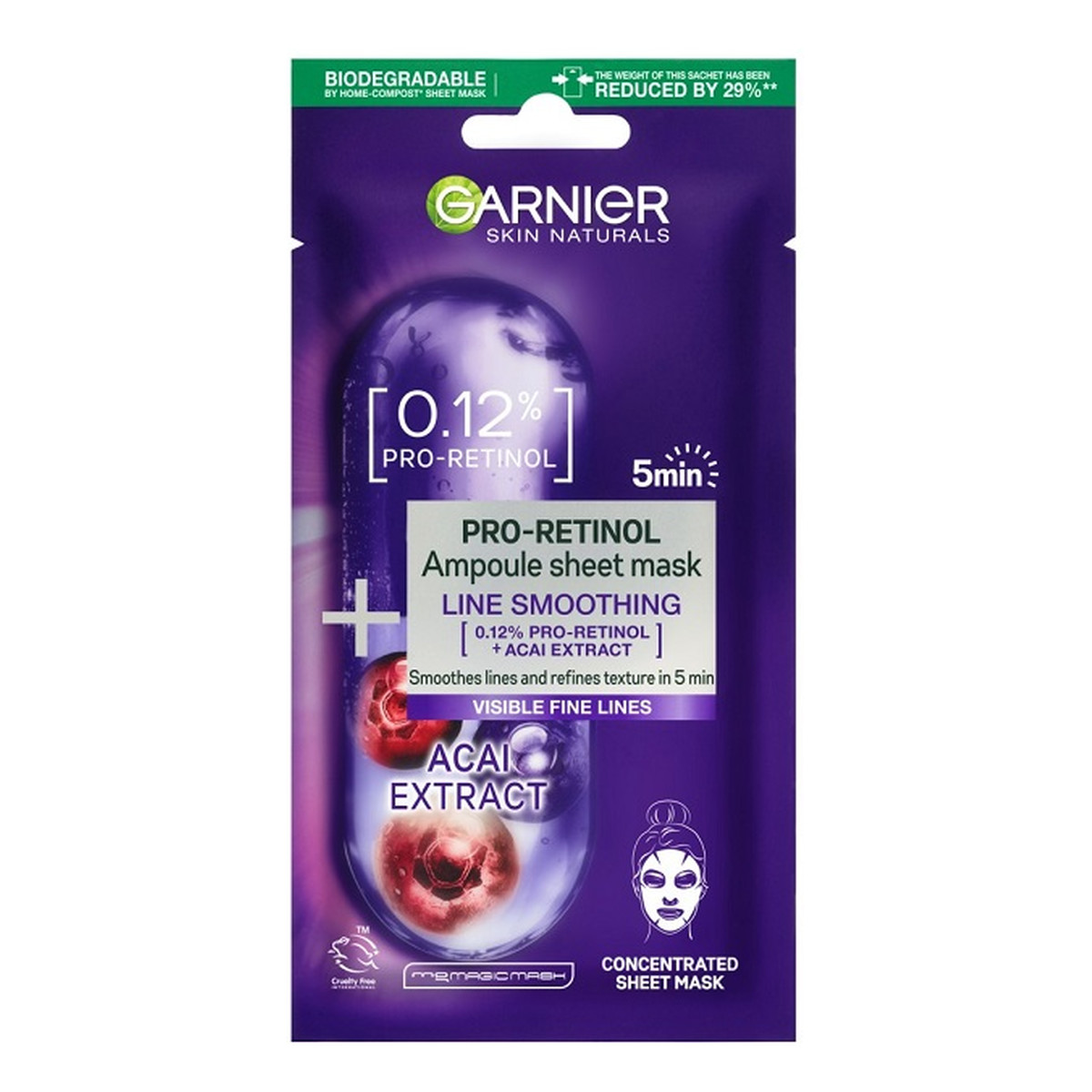 Garnier Pro-Retinol Ampoule Sheet Mask ampułka wygładzająca w masce na tkaninie z pro-retinolem 19g