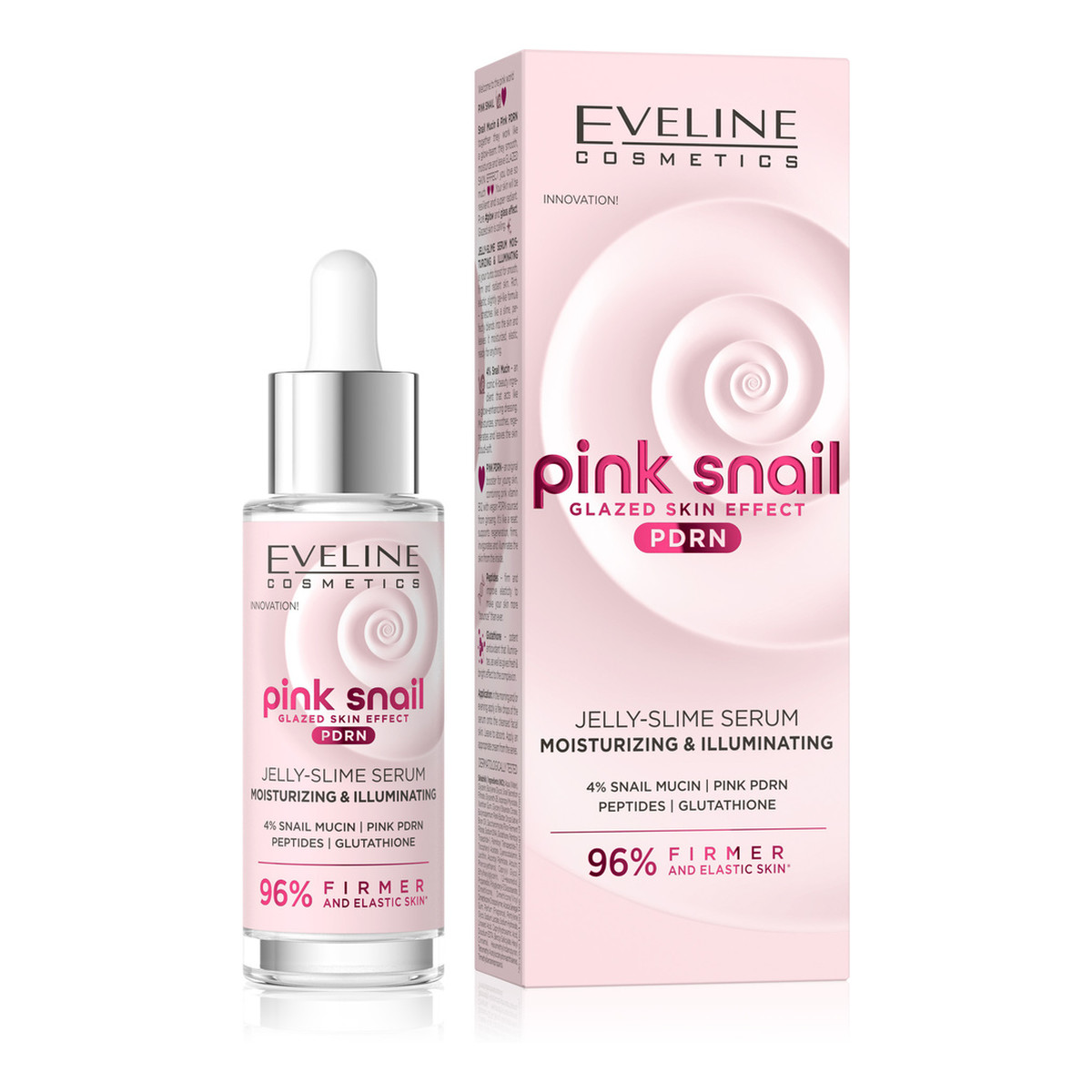 Eveline Pink Snail Glazed Skin Effect Nawilżająco-rozświetlające serum do twarzy 30ml