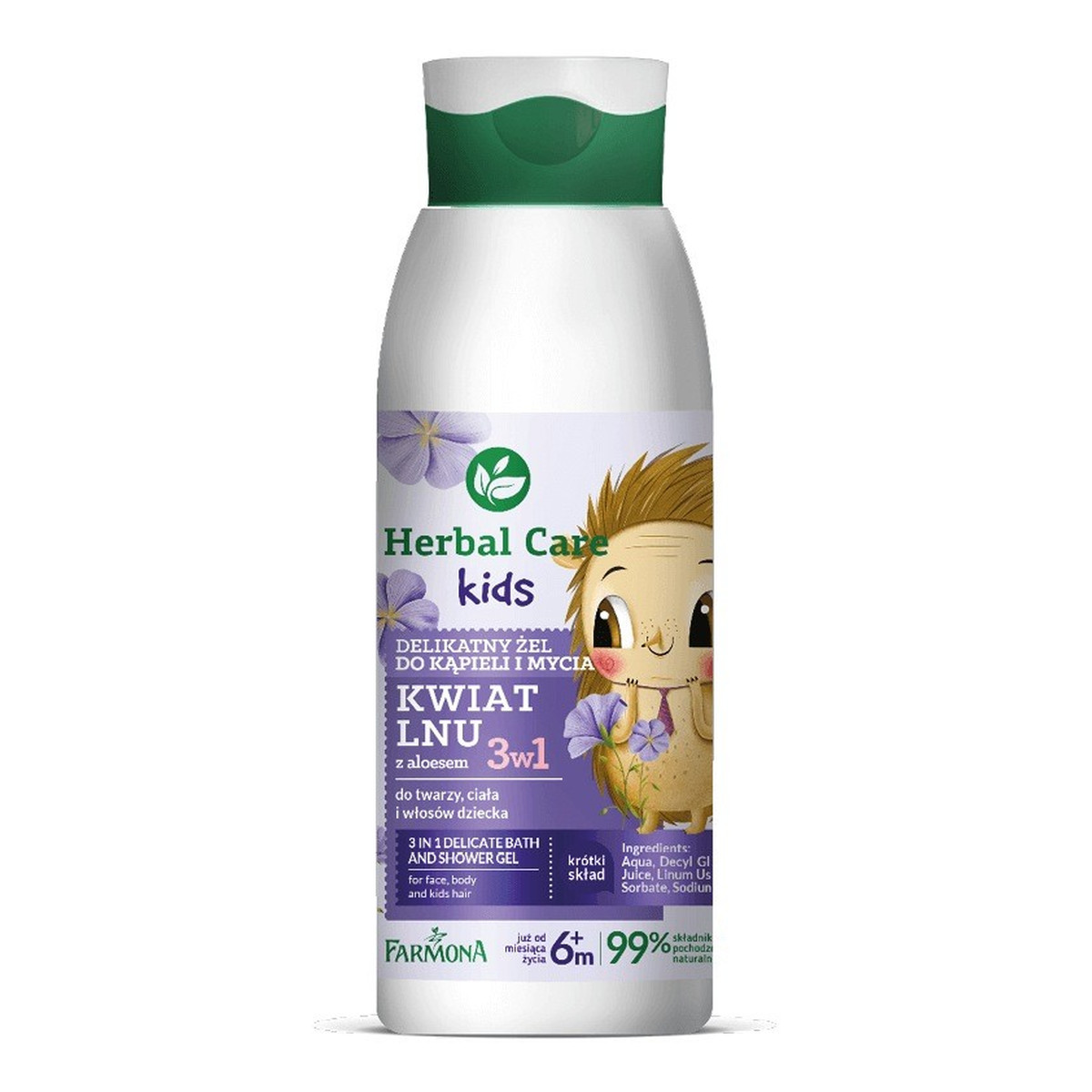Farmona Herbal Care Kids Delikatny Żel do kąpieli i mycia dla dzieci 3w1 Kwiat Lnu 400ml