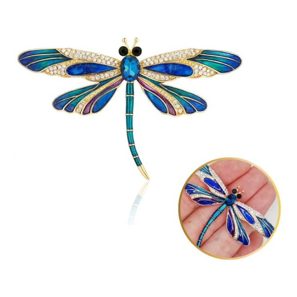 Ecarla broszka kryształowa szmaragdowa WAŻKA BZ219