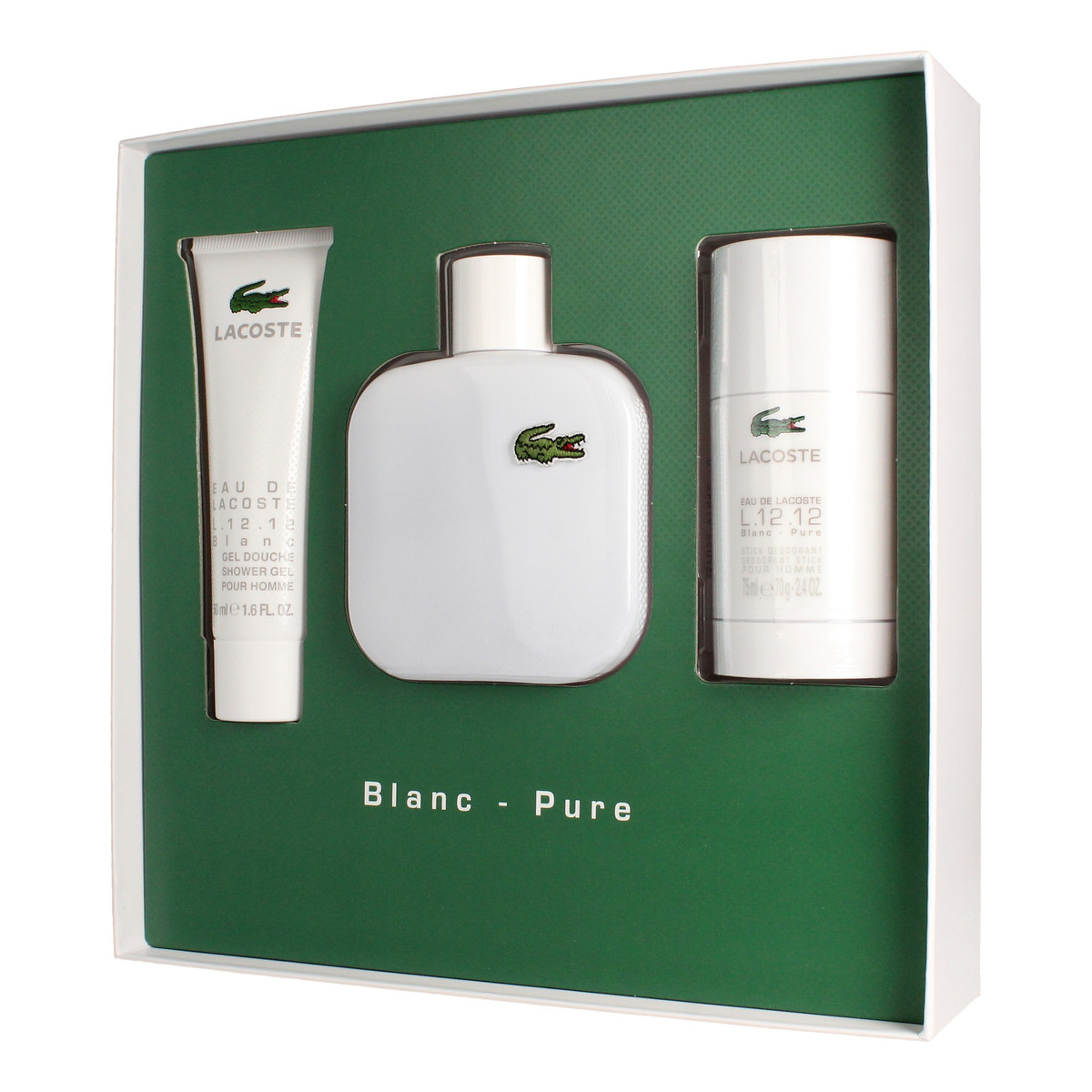 Lacoste L.12.12 Blanc-Pure for Him Zestaw prezentowy (woda toaletowa 100ml+żel pod prysznic 50ml+dezodorant sztyft 75ml)