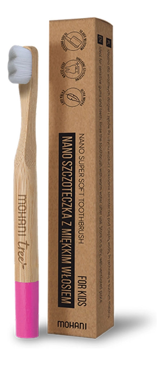 szczoteczka bambusowa do zębów dla dzieci różowa, delikatna szczoteczka 10 tysięcy włosków