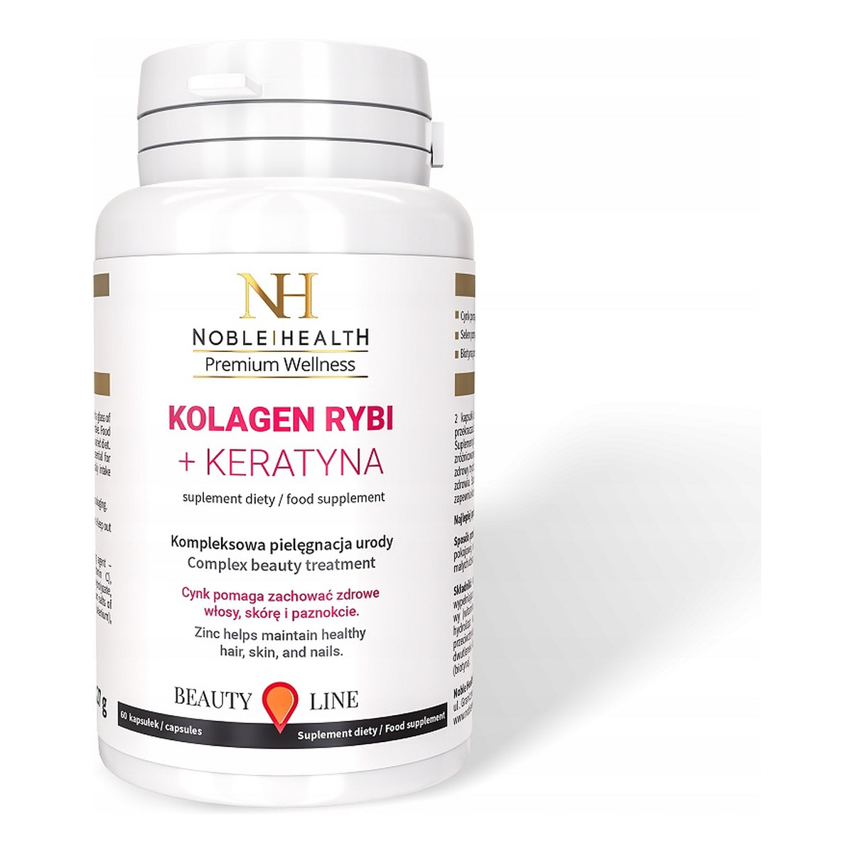 Noble Health Kolagen rybi + keratyna kompleksowa pielęgnacja urody suplement diety 60 kapsułek