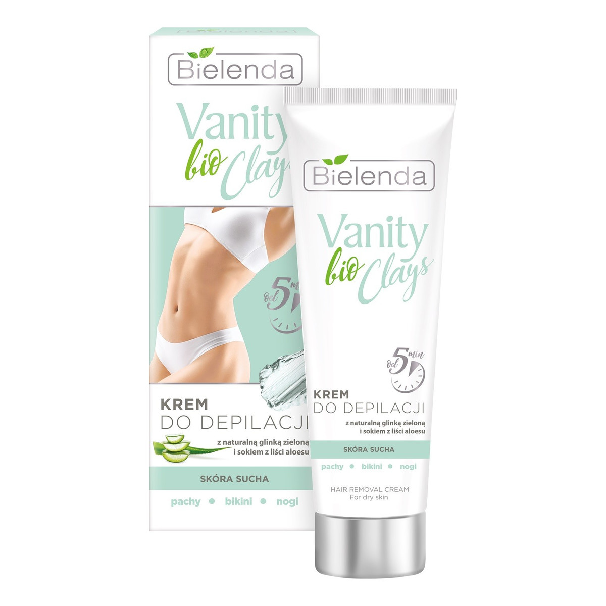 Bielenda Vanity Bio Clay Krem Do Depilacji Z Naturalną Glinką Zieloną I Sokiem Z Liści ALoesu Skóra Sucha 100ml
