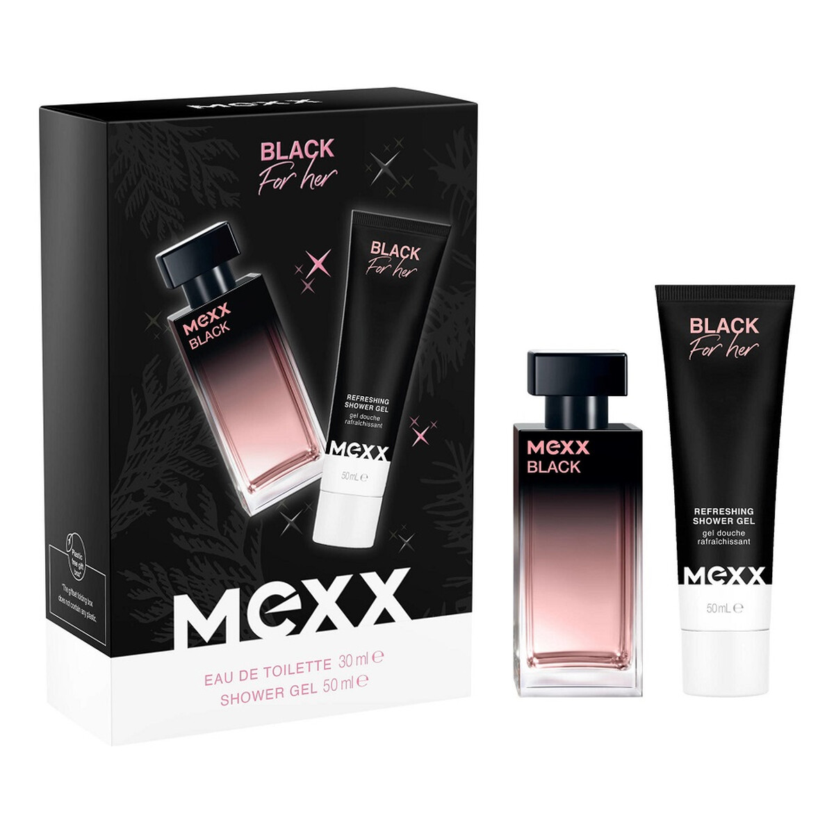 Mexx Black For Her Zestaw woda toaletowa spray 30ml + żel pod prysznic 50ml