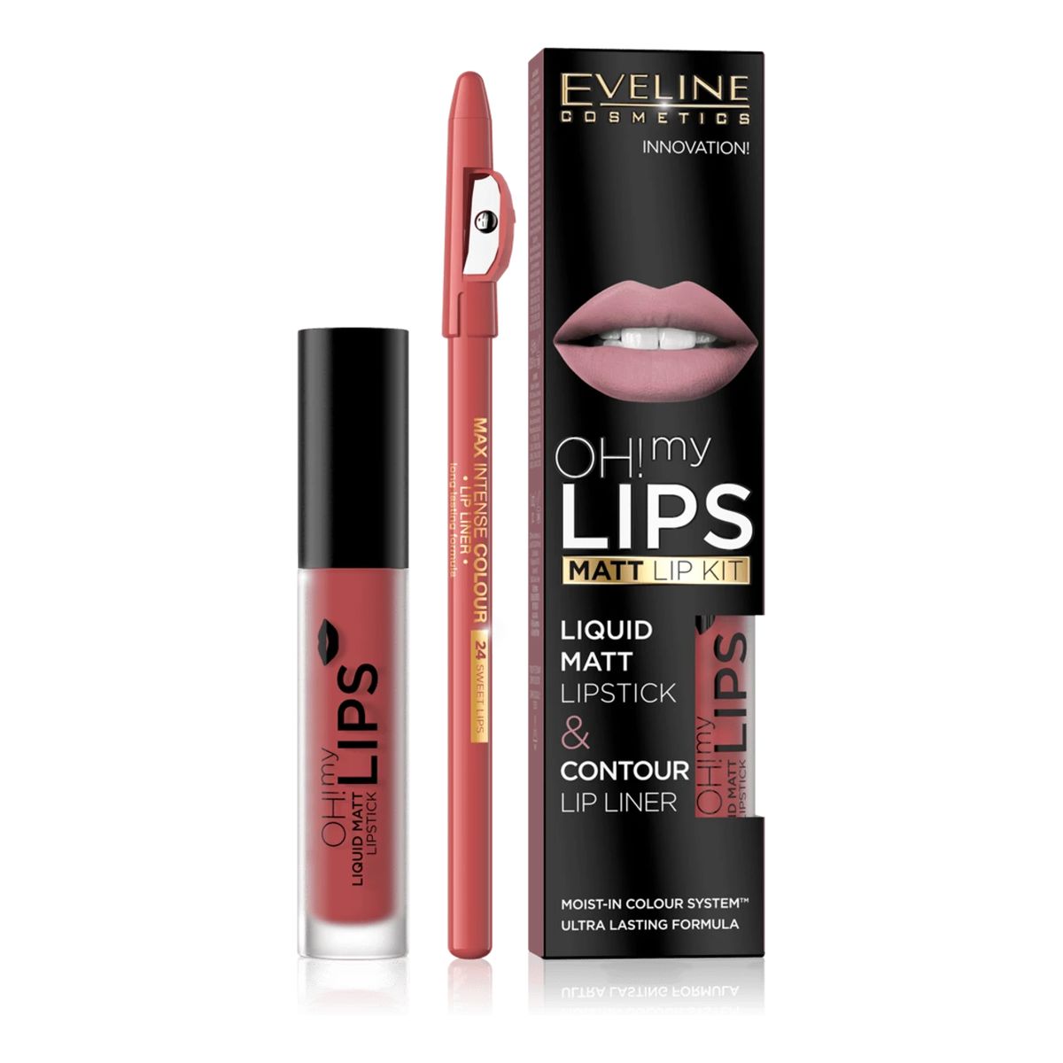 Eveline OH my Lips Eveline OH my Lips zestaw do makijażu ust matowa pomadka w płynie + kredka do ust 4ml