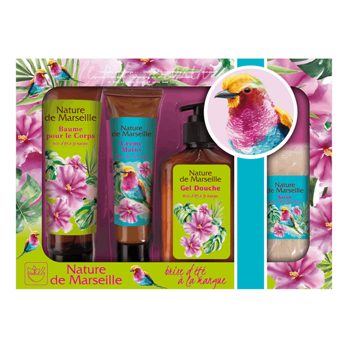 Nature de Marseille Powiew Letniego Mango Zestaw Prezentowy Mydło w Kostce + Balsam do Ciała + Krem do Rąk + Żel pod Prysznic