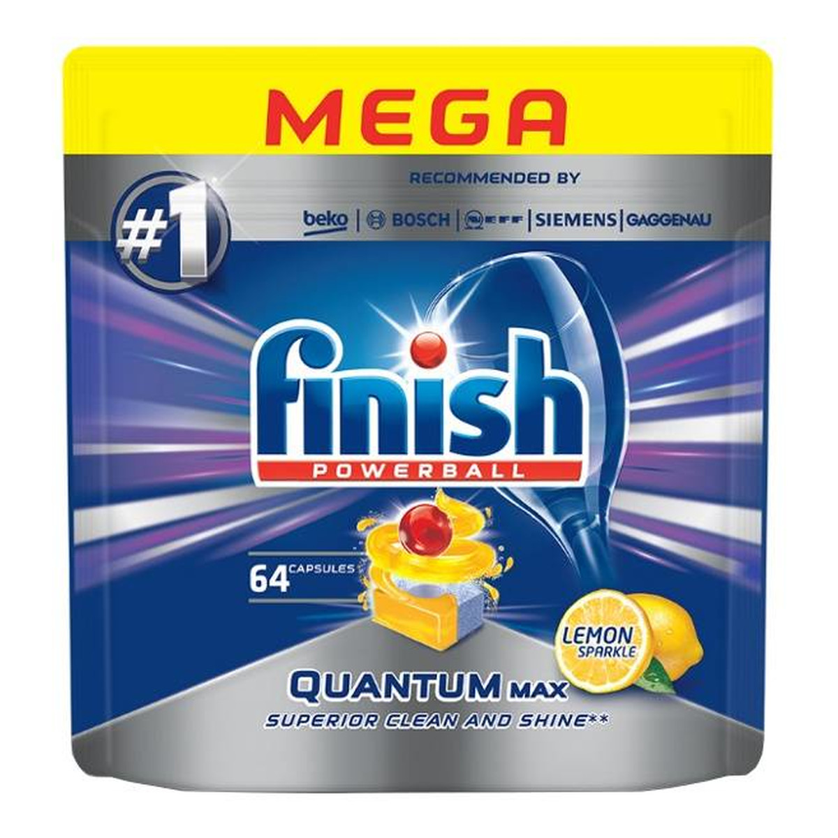 Finish Powerball Quantum Max tabletki do mycia naczyń w zmywarkach Lemon Sparkle 64szt