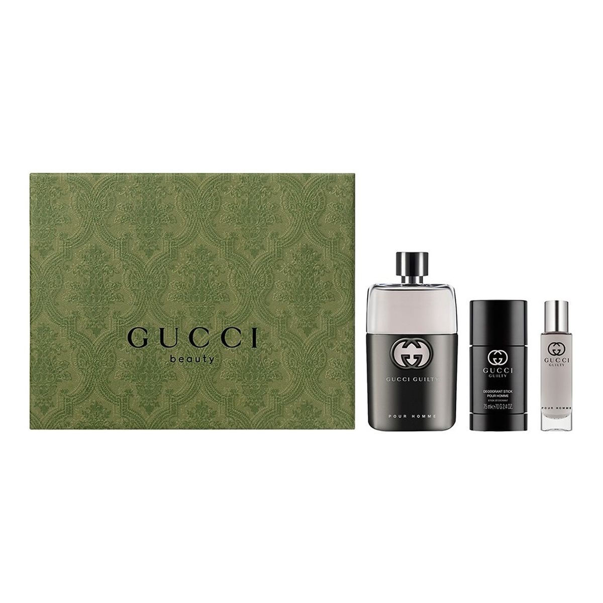 Gucci Guilty Pour Homme Zestaw woda toaletowa spray 90ml + dezodorant w sztyfcie 75ml + woda toaletowa 15ml