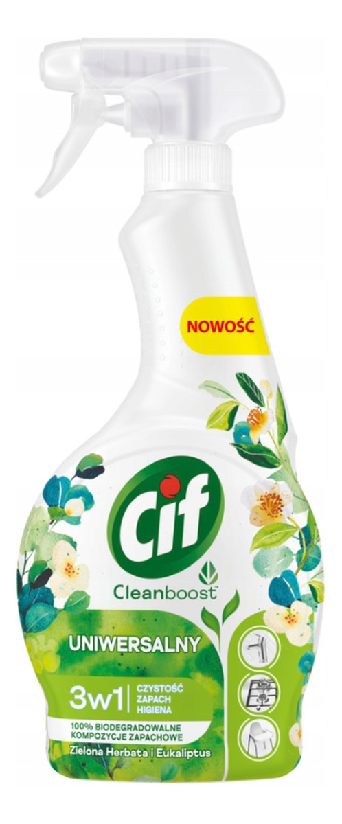 Cif cleanboost 3w1 uniwersalny płyn do czyszczenia zielona herbata