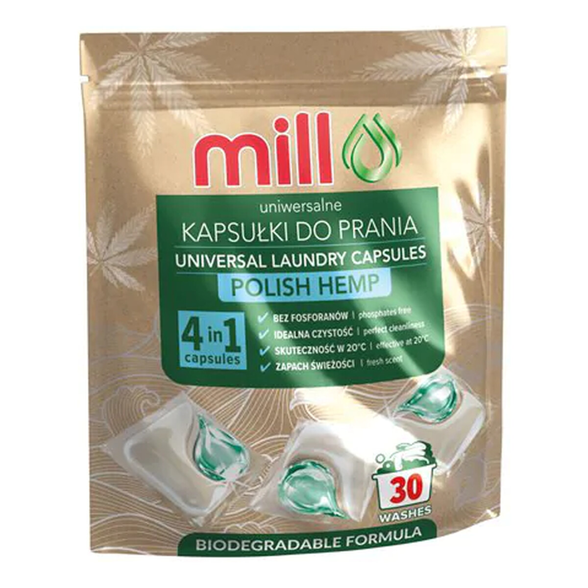Mill 4in1 Uniwersalne Kapsułki do Prania Konopie Polskie 30 Sztuk