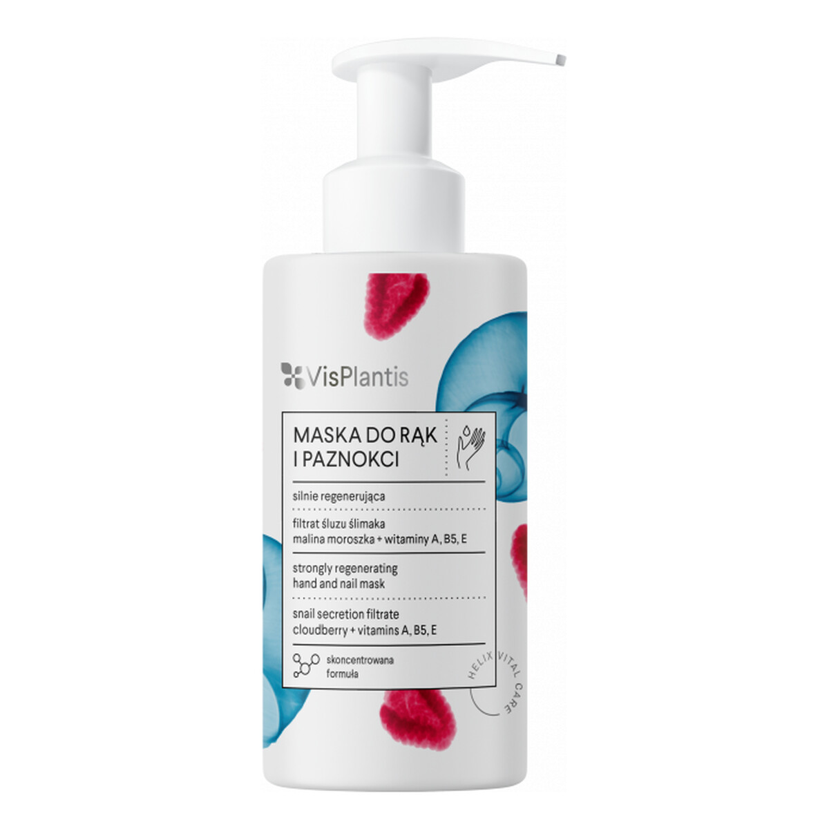 Vis Plantis silnie regenerująca maska do rąk i paznokci filtrat śluzu ślimaka malina moroszka witaminy A B5 E 135ml
