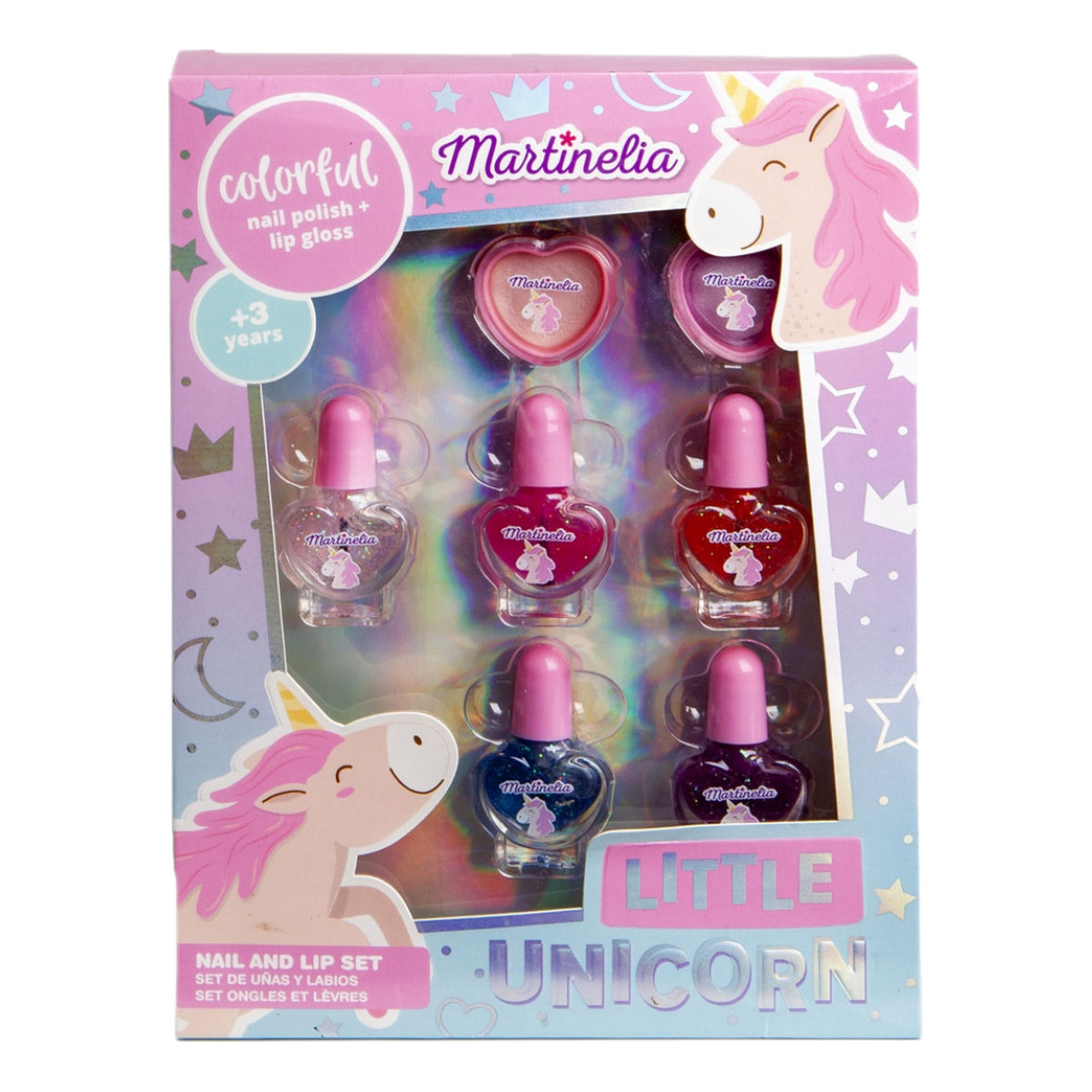 Martinelia Little Unicorn Nail Polish Lip Set Zestaw błyszczyk do ust 2szt. + lakier do paznokci 5szt.