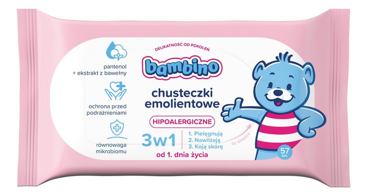 Bambino chusteczki emolientowe 3w1 hipoalergiczne 1 x 57 szt