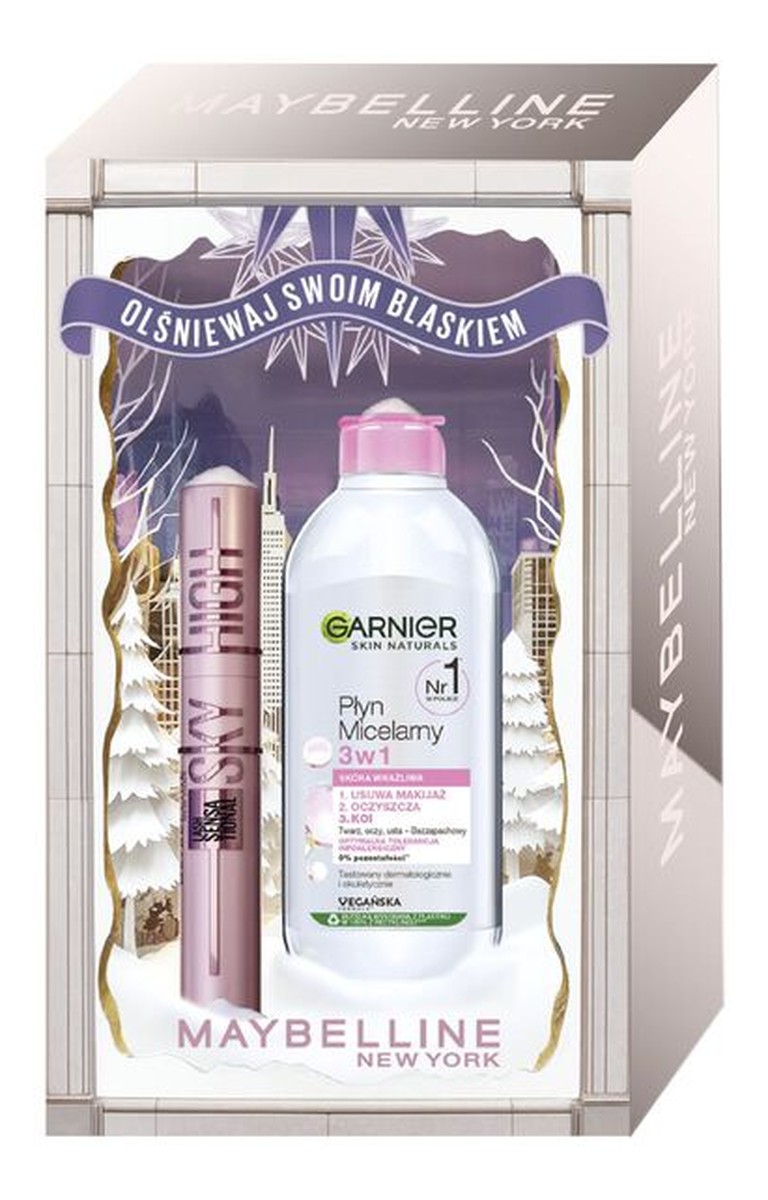 Zestaw lash sensational sky high wydłużający tusz do rzęs black 7.2ml + garnier płyn micelarny 3w1 400ml