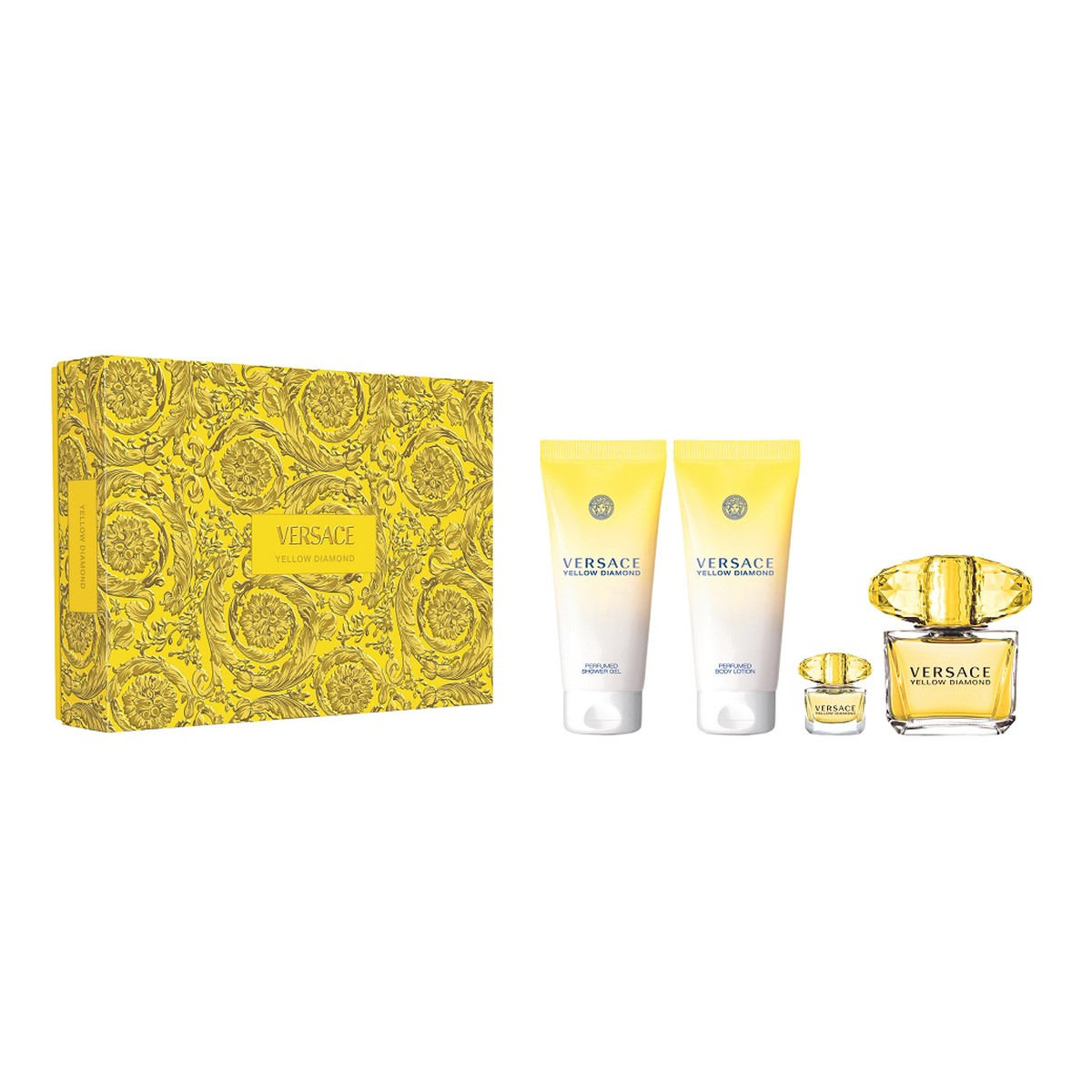 Versace Yellow Diamond Zestaw woda toaletowa spray 90ml + balsam do ciała 100ml + żel pod prysznic 100ml + woda toaletowa 5ml