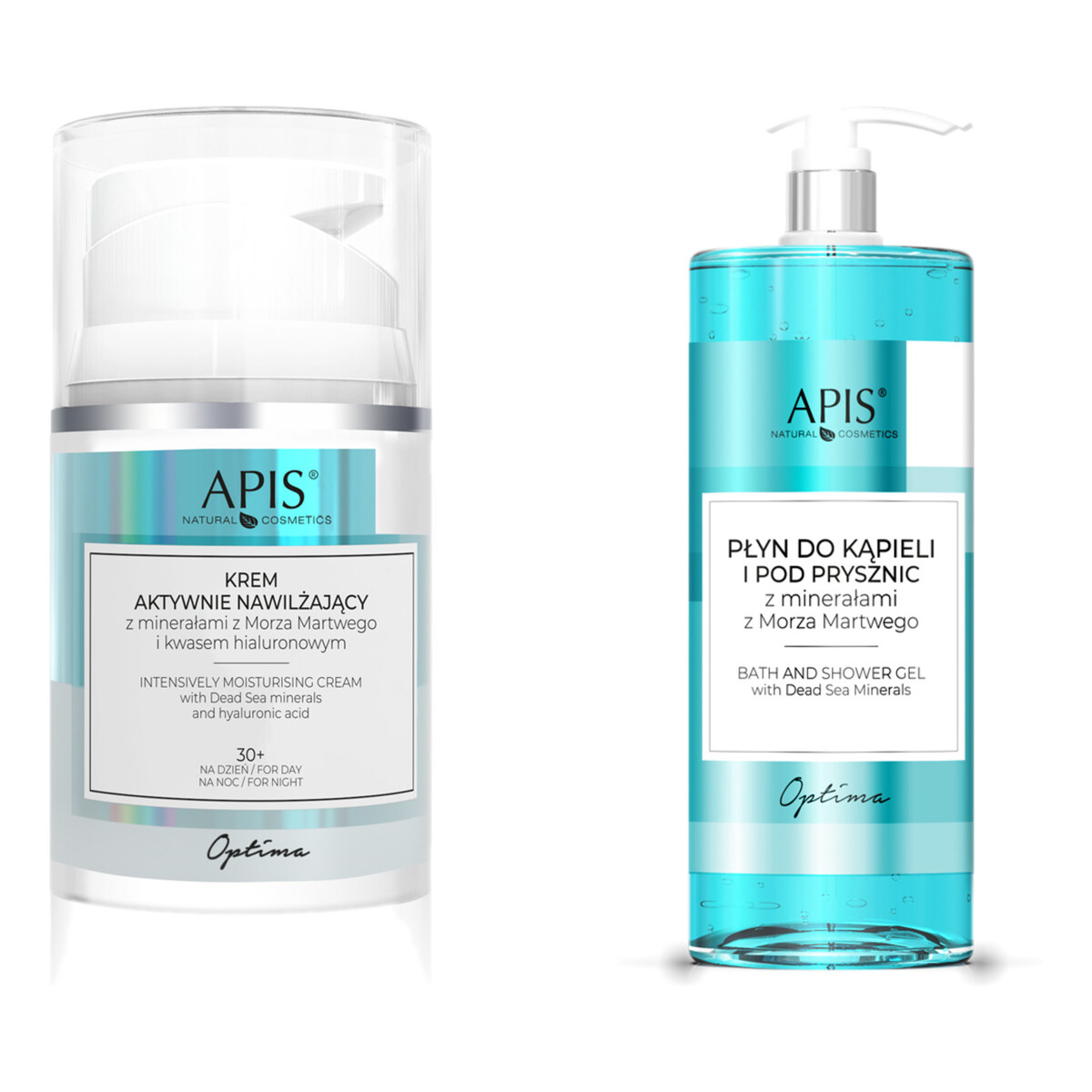 Apis Optima Dead Sea Minerals Krem Aktywnie Nawilżający Kwas Hialuronowy 50ml + Płyn Do Kąpieli i Pod Prysznic 1L
