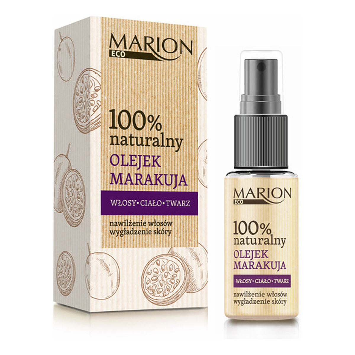 Marion Eco 100% Naturalny olejek z marakują do twarzy ciała i włosów 25ml