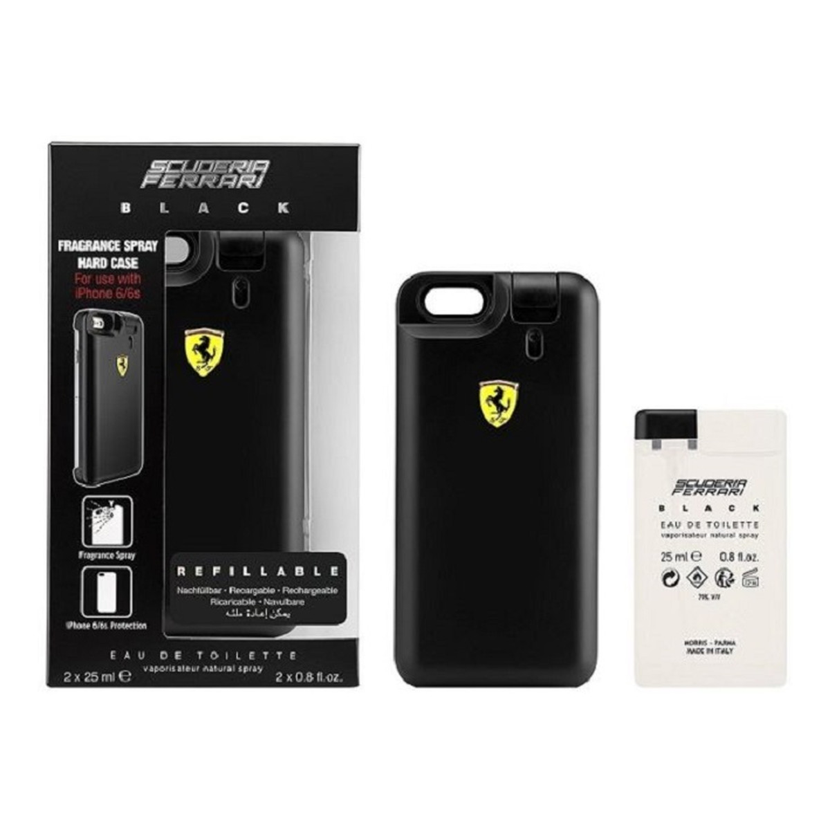 Ferrari ZESTAW FERRARI Black perfumy męskie - woda perfumowana 2x25ml wkład + etui na telefon iPhone 6 & iPhone 6s 50ml