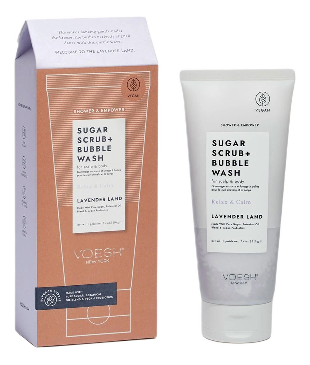 Sugar scrub + bubble wash cukrowy peeling myjący do ciała i skóry głowy lavender land 210g