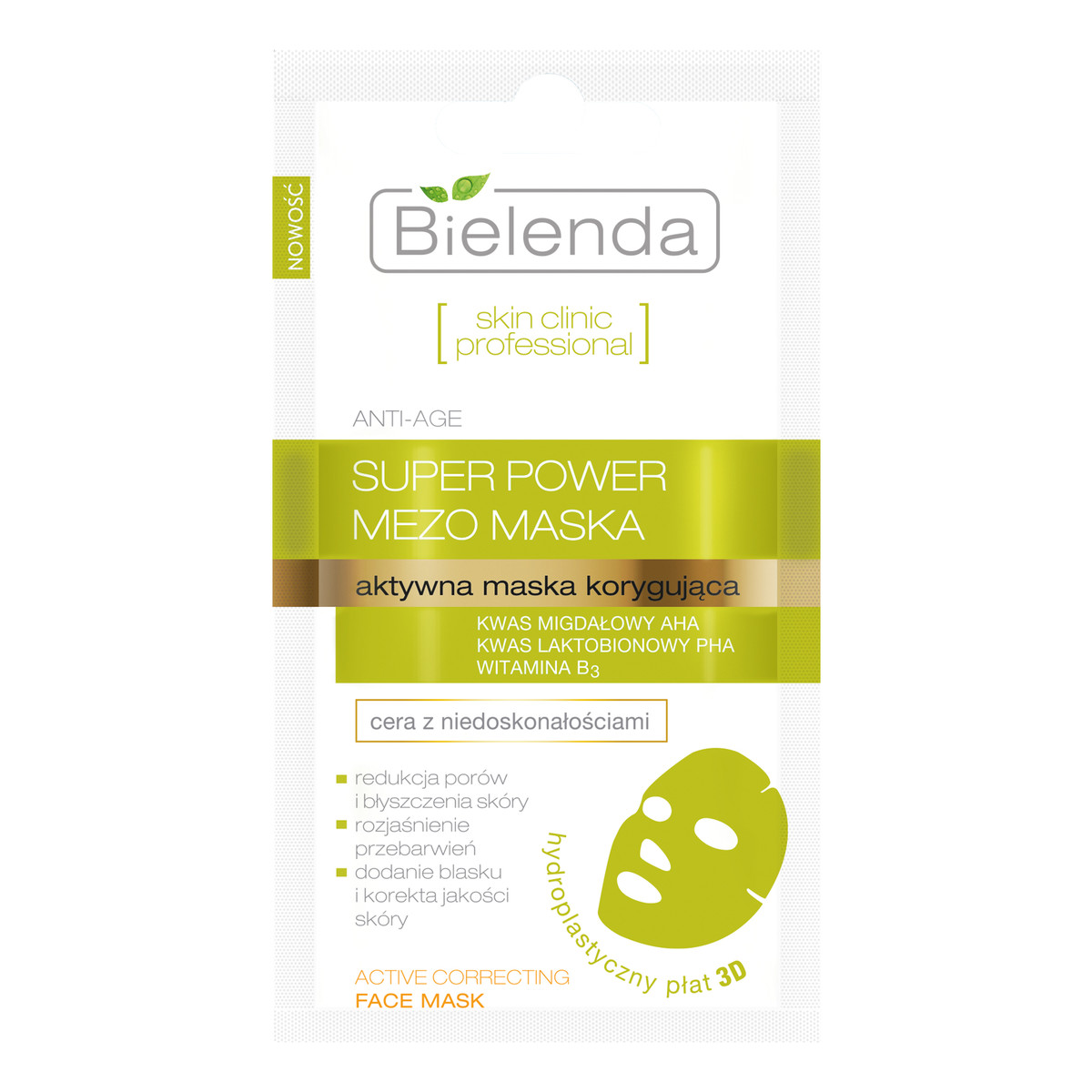 Bielenda Skin Clinic Professional MEZO Terapia Korygująca Aktywna Maska Korygująca w Hydroplastycznym Płacie 3D Na Twarz Anti Age 10g