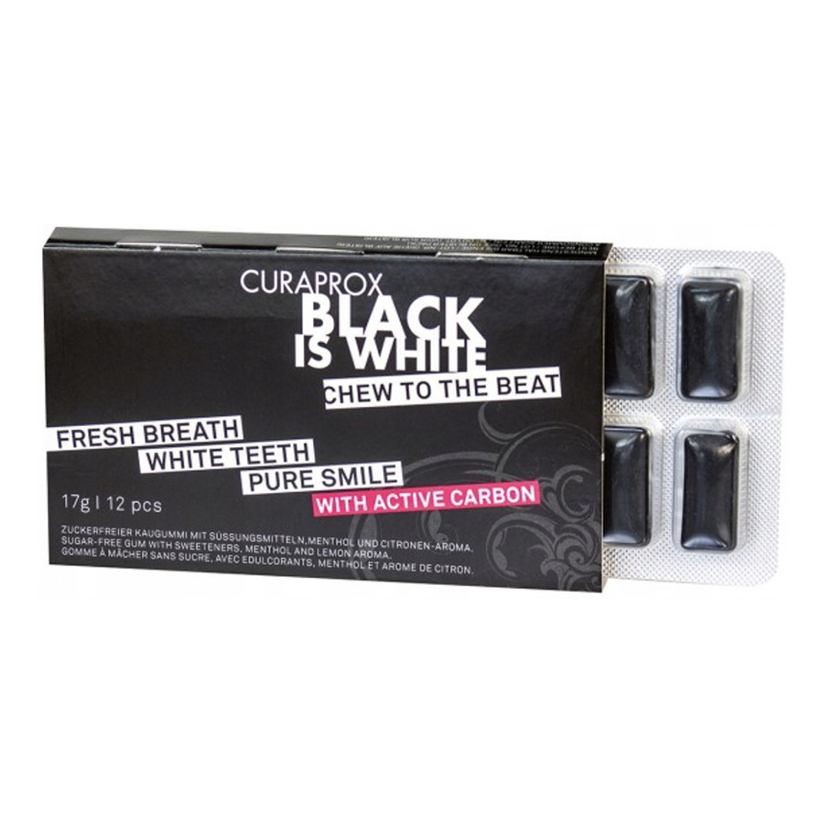 Curaprox Black Is White Chew To The Beat gumy do żucia 17g