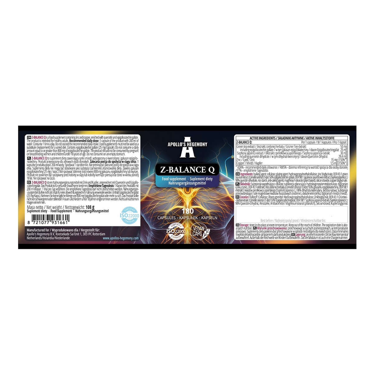 Apollo's Hegemony Z-Balance Q suplement diety 180 Kapsułek