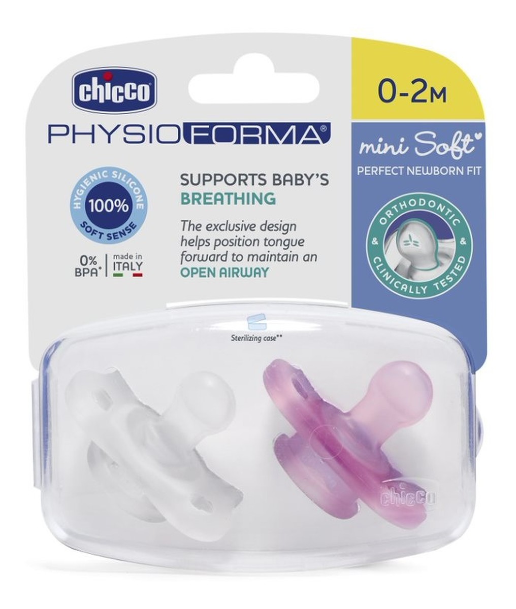 Physioforma smoczek silikonowy uspokajający mini soft 0-2m girl 2szt