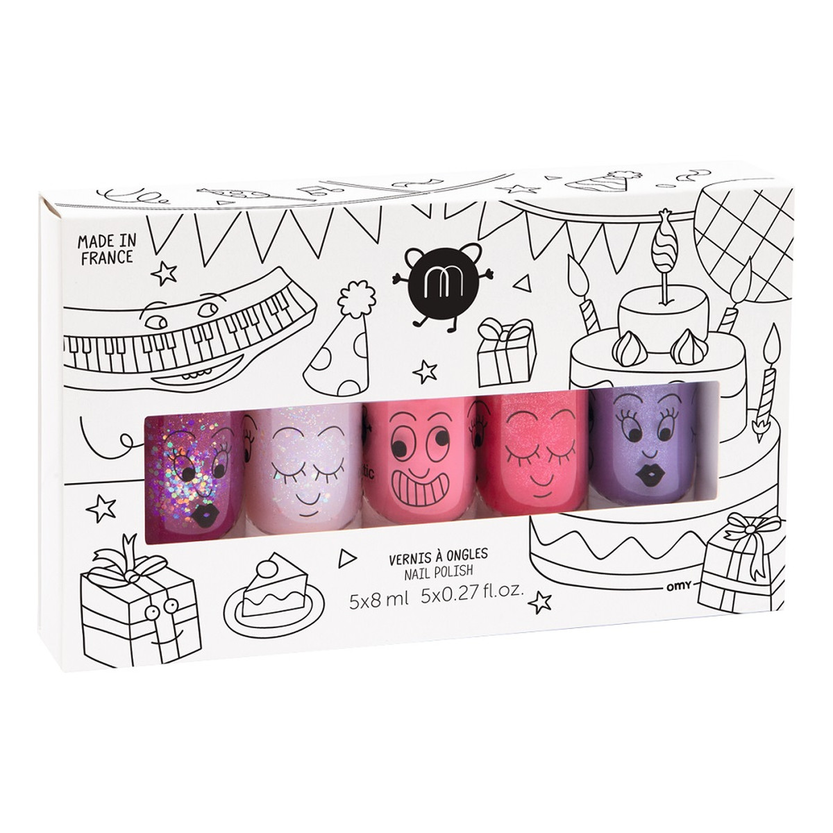 Nailmatic Kids Party Zestaw lakierów do paznokci sheepy 8ml + polly 8ml + cookie 8ml + kitty 8ml + piglou 8ml